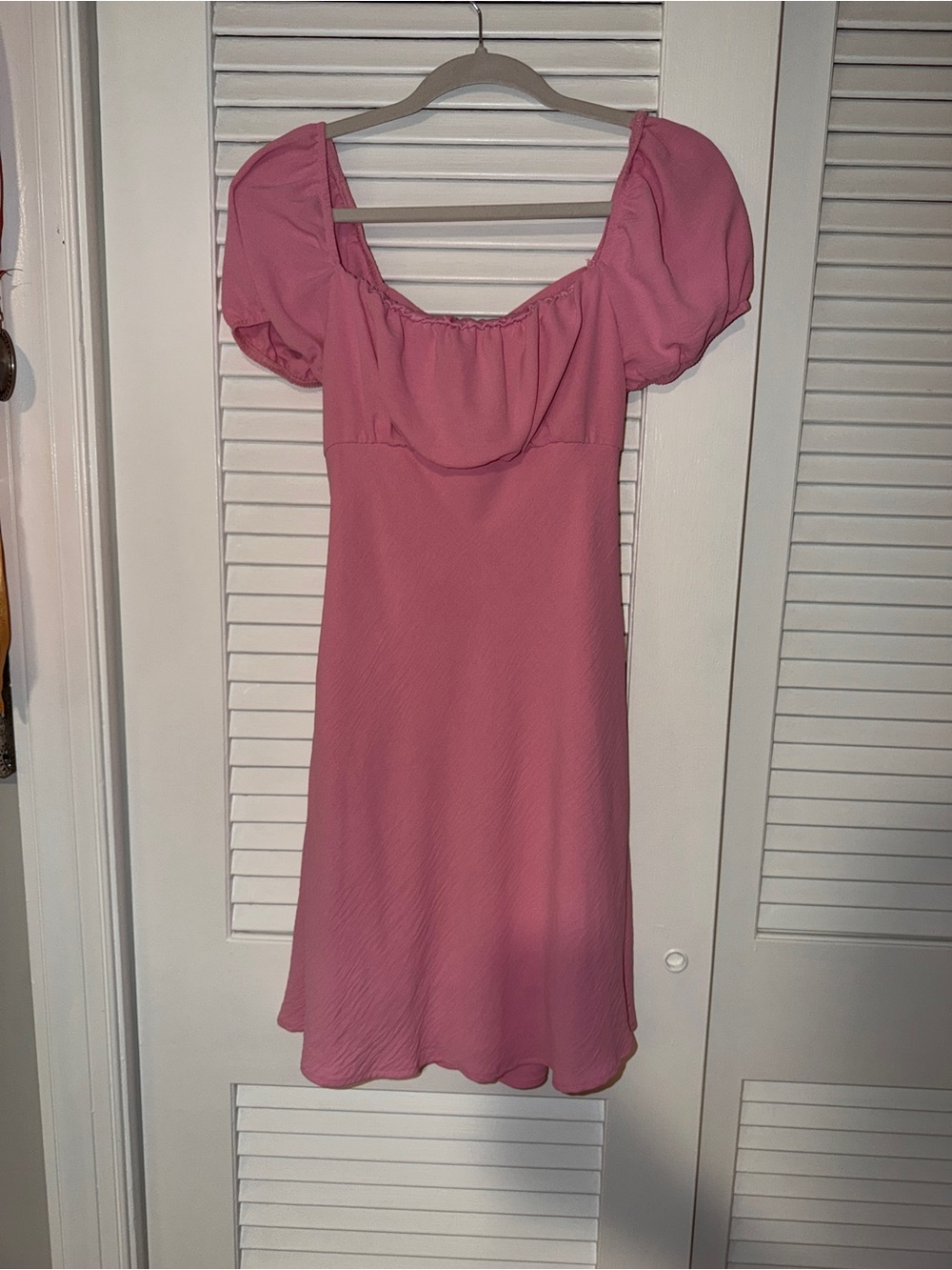 Altar'd State Rose Pink Puff-Sleeve Square-Neck Mini Dress tie back size L